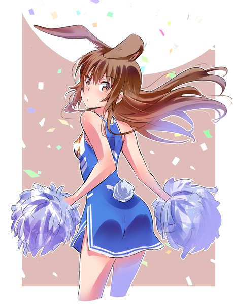 Anime picture 3156x4128 with rwby rooster teeth velvet scarlatina iesupa single tall image looking at viewer fringe highres breasts brown hair bare shoulders holding brown eyes animal ears absurdres tail parted lips animal tail from behind