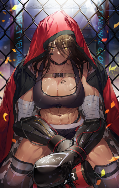 Anime picture 2043x3225 with girls frontline girls' frontline neural cloud magnhilda (neural cloud) chap sal ! single long hair tall image looking at viewer fringe highres breasts light erotic hair between eyes brown hair large breasts sitting holding yellow eyes cleavage indoors