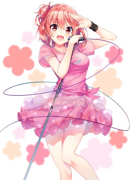 Anime picture 2811x3852 with yahari ore no seishun love comedy wa machigatteiru. brains base (studio) yuigahama yui nijihashi sora single tall image looking at viewer blush fringe highres short hair breasts open mouth simple background red eyes white background holding pink hair bent knee (knees) bare legs