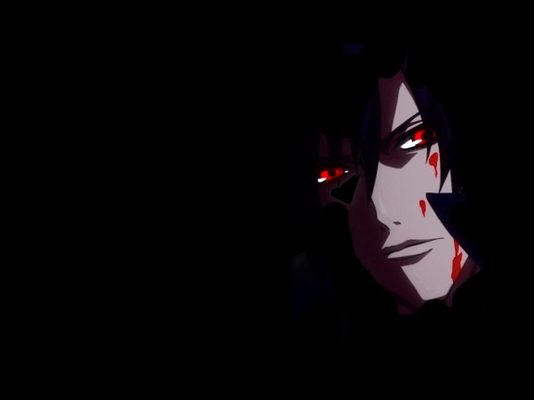 Anime picture 1280x960 with togainu no chi nitro+chiral shiki (tnc) single looking at viewer short hair black hair simple background red eyes dark background screenshot boy blood