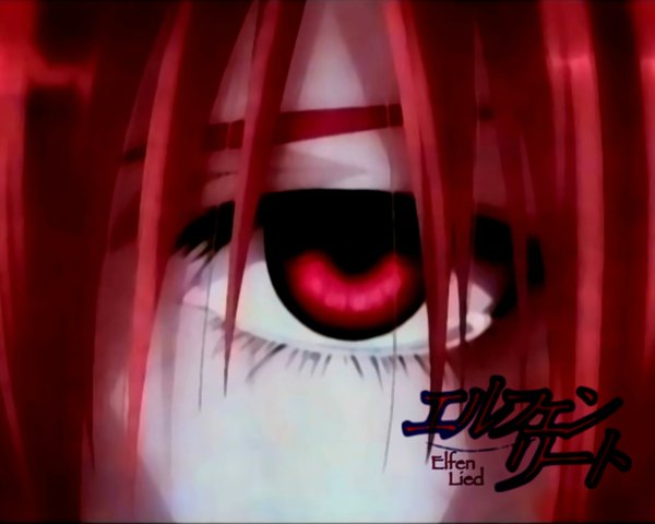 Anime picture 1280x1024 with elfen lied arms corporation lucy single red eyes red hair inscription close-up girl