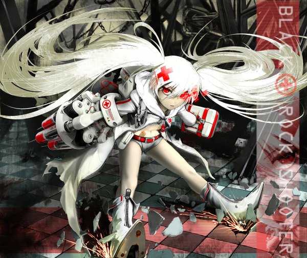Anime picture 1500x1260 with black rock shooter nekoita red eyes twintails white hair