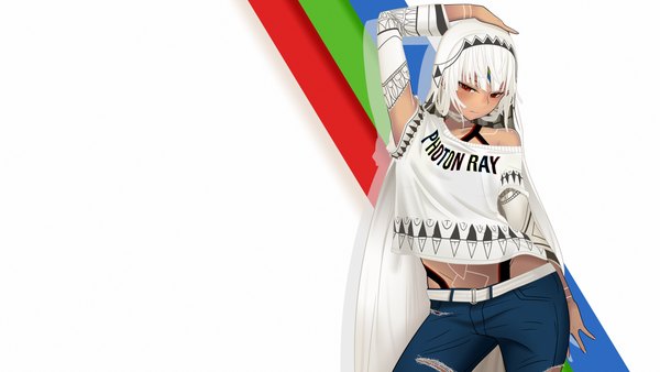 Anime picture 3840x2160 with fate (series) fate/grand order fate/extra altera (fate) dekodere i-pan single looking at viewer fringe highres short hair simple background red eyes wide image standing white background bare shoulders absurdres white hair blunt bangs