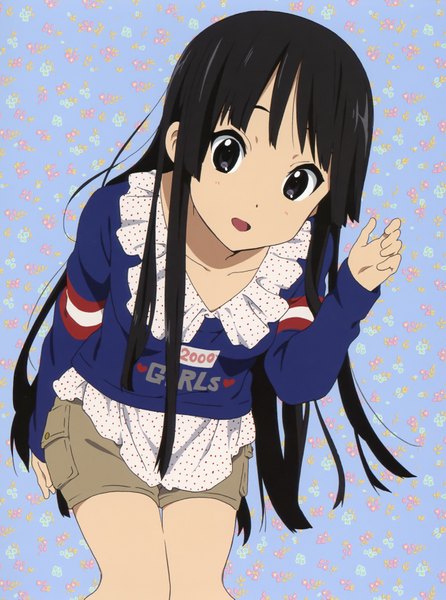 Anime picture 2611x3513 with k-on! kyoto animation akiyama mio single long hair tall image looking at viewer highres open mouth black hair black eyes girl shorts sweater