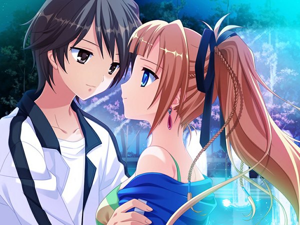 イラスト 1024x768 と クロガネの翼 鎹 夏希 リリス・スノウドロップ 青い目 黒髪 金髪 game cg black eyes couple 女の子 男性