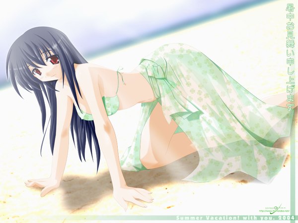 Anime picture 1600x1200 with side b light erotic red eyes wallpaper covered nipples swimsuit bikini pareo