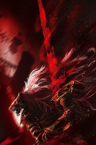 Anime-Bild 1365x2048 mit elden ring maliketh the black blade 00osamio00 single long hair tall image open mouth holding white hair floating hair boy weapon armor huge weapon huge sword
