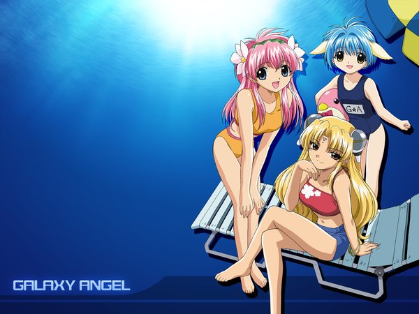 Anime picture 1280x960 with galaxy angel madhouse milfeulle sakuraba mint blancmanche ranpha franboise swimsuit bikini one-piece swimsuit school swimsuit