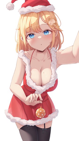 Anime picture 2160x3840 with virtual youtuber hololive hololive english watson amelia shironekokfp single tall image looking at viewer blush fringe highres short hair breasts blue eyes light erotic simple background blonde hair large breasts standing white background
