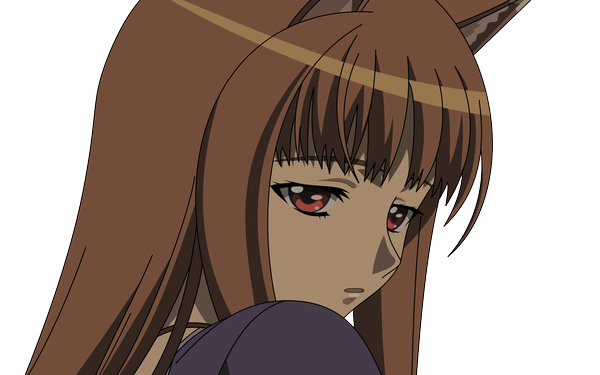 Anime picture 2560x1600 with spice and wolf horo single long hair highres red eyes brown hair wide image animal ears looking back transparent background face vector wolf ears girl
