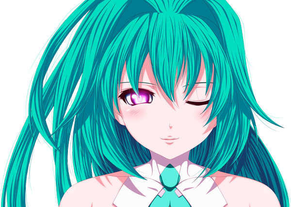 Anime picture 4497x3198 with choujigen game neptune green heart hyugasosby single long hair blush highres smile absurdres one eye closed pink eyes wink aqua hair coloring portrait close-up transparent background face girl