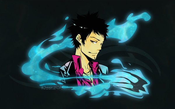 Anime picture 1920x1200 with katekyou hitman reborn yamamoto takeshi single highres short hair black hair smile wide image brown eyes open collar boy shirt suit