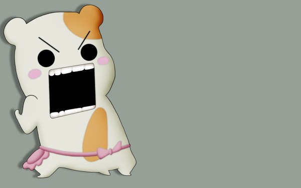 Anime picture 1920x1200 with oruchuban ebichu gainax ebichu looking at viewer blush highres open mouth wide image standing full body grey background teeth no people angry frown bow animal