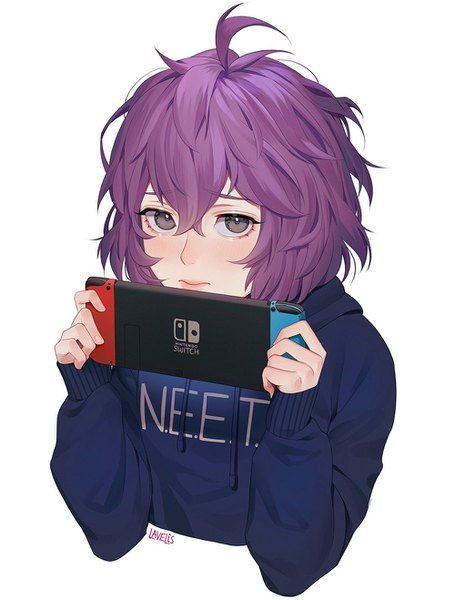 Anime picture 1000x1317 with fire emblem fire emblem: three houses nintendo bernadetta von varley lavelis single tall image looking at viewer fringe short hair simple background hair between eyes white background holding signed upper body ahoge black eyes girl nintendo switch