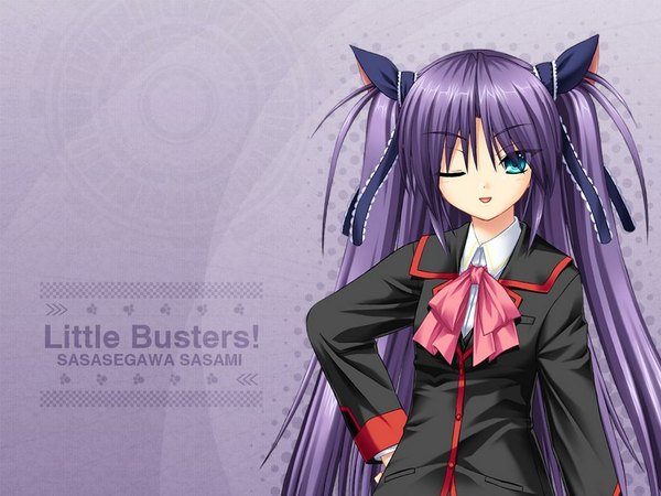 Anime picture 1024x768 with little busters! key (studio) sasasegawa sasami single long hair looking at viewer blue eyes two side up girl uniform school uniform