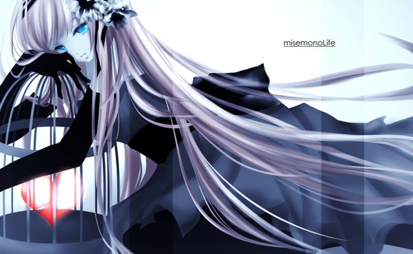 Anime picture 1500x923 with vocaloid megurine luka aonoe single blue eyes wide image pink hair very long hair hair flower girl dress gloves hair ornament elbow gloves hairband