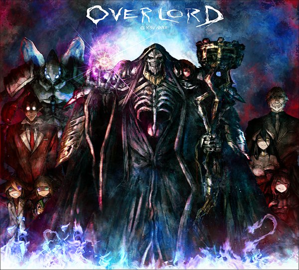 Anime picture 1002x904 with overlord (maruyama) madhouse albedo (overlord) shalltear bloodfallen ainz ooal gown aura bella fiora mare bello fiore sebas tian demiurge cocytus kei-suwabe long hair looking at viewer short hair black hair smile red eyes brown hair purple eyes multiple girls