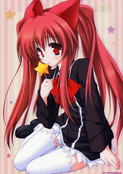 Anime picture 2781x3945 with quiz magic academy aloe moekibara fumitake long hair tall image highres red eyes red hair girl thighhighs white thighhighs star (symbol)