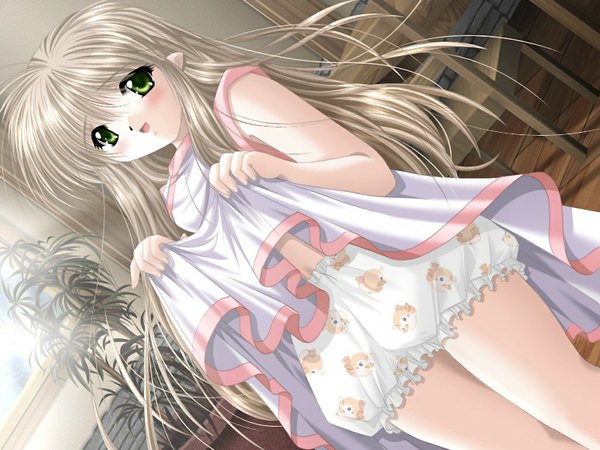 Anime picture 1024x768 with my fair angel (game) maive (my fair angel) single long hair open mouth blonde hair green eyes game cg girl knickers