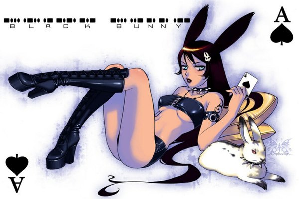 Anime picture 1024x682 with orpheelin (artist) looking at viewer simple background red eyes brown hair animal ears lying very long hair aqua eyes inscription tattoo girl hair ornament animal shorts boots hairclip pillow insect butterfly