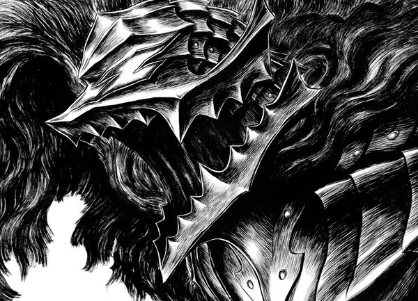 Anime picture 1523x1100 with berserk guts wallpaper monochrome armor monster