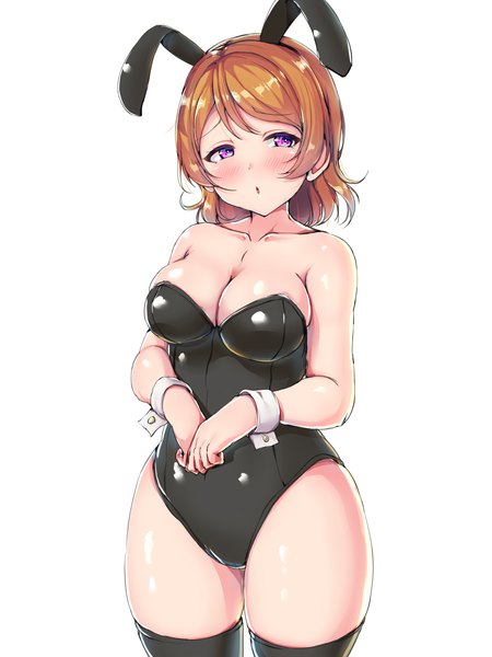Anime picture 2400x3200 with love live! school idol project sunrise (studio) love live! koizumi hanayo shinonon (iso shino) single tall image looking at viewer blush fringe highres short hair breasts light erotic simple background brown hair large breasts standing white background purple eyes