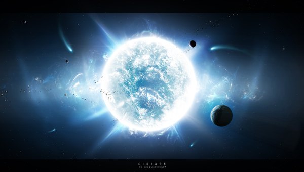 Anime picture 1249x709 with original keepwalking07 wide image inscription light letterboxed no people scenic space star (stars) sun planet