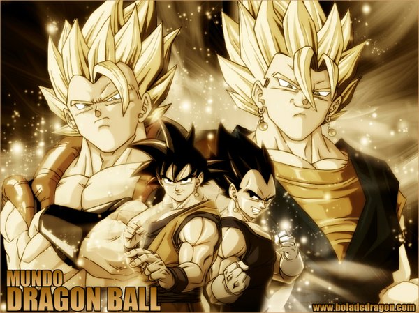 Anime picture 1366x1024 with dragon ball son goku vegeta black hair blonde hair crossed arms muscle back to back boy earrings