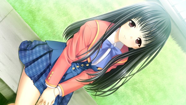Anime picture 1280x720 with morobito kozorite (game) long hair black hair wide image brown eyes game cg girl serafuku