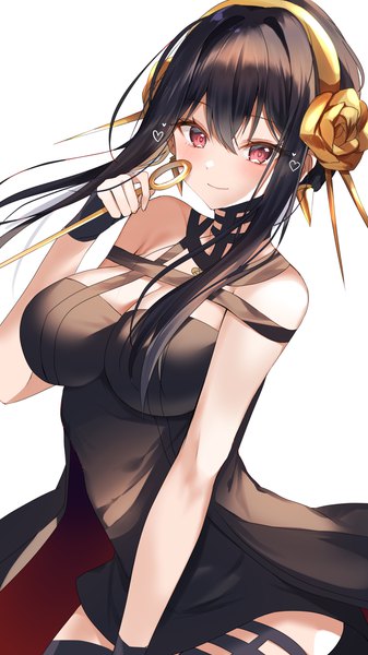 Anime picture 4500x8000 with spy x family yor briar nenobi (nenorium) single long hair tall image looking at viewer blush fringe highres breasts light erotic black hair simple background smile hair between eyes red eyes large breasts standing white background