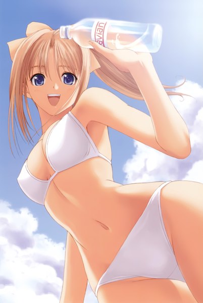 Anime picture 4191x6253 with after shiomiya kanami tony taka tall image highres blue eyes light erotic blonde hair absurdres ponytail armpit (armpits) girl swimsuit bikini white bikini