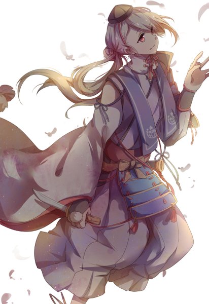 Anime picture 2031x2952 with touken ranbu nitroplus ima-no-tsurugi elec single long hair tall image fringe highres blonde hair smile red eyes holding looking away traditional clothes japanese clothes profile wide sleeves boy weapon