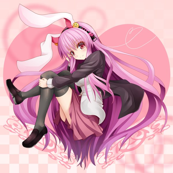 Anime picture 1200x1200 with touhou reisen udongein inaba ken123456 single long hair blush red eyes purple hair bunny ears legs girl thighhighs skirt black thighhighs shirt shoes