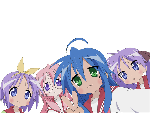 Anime picture 1600x1200 with lucky star kyoto animation izumi konata hiiragi kagami hiiragi tsukasa takara miyuki transparent background girl