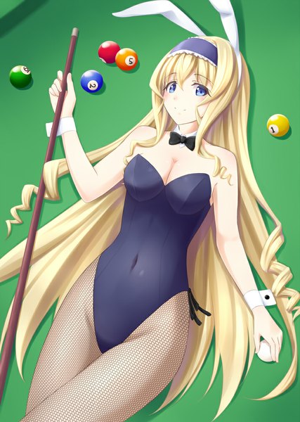 Anime picture 712x1000 with infinite stratos 8bit cecilia orcott aoi usagi single long hair tall image looking at viewer blue eyes light erotic blonde hair smile animal ears bunny ears drill hair girl hairband bunnysuit