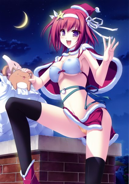 Anime picture 4846x6880 with tenmaso single tall image blush highres short hair breasts open mouth light erotic purple eyes absurdres red hair scan night official art pantyshot crescent girl thighhighs skirt