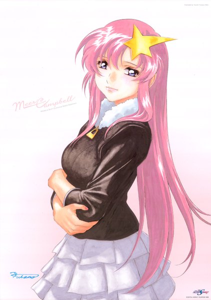Anime picture 2500x3557 with mobile suit gundam gundam seed destiny sunrise (studio) meer campbell fukano youichi long hair tall image highres simple background white background pink hair absurdres grey eyes girl skirt hair ornament hairclip star (symbol) star hair ornament