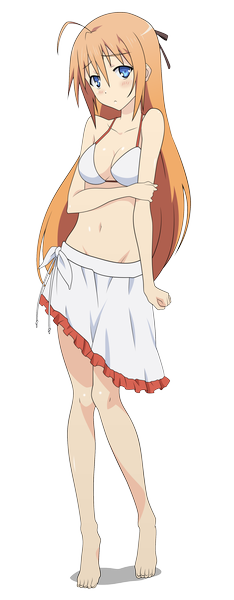 Anime picture 1659x4250 with mayo chiki! feel (studio) konoe subaru madwulf (artist) single long hair tall image blush blue eyes ahoge orange hair transparent background vector girl navel