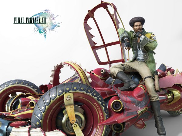 Anime picture 1600x1200 with final fantasy xiii sazh katzroy single simple background realistic afro boy gloves black gloves fingerless gloves ground vehicle car