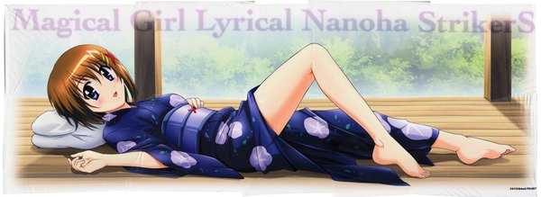 Anime picture 12950x4734 with mahou shoujo lyrical nanoha strikers yagami hayate highres wide image japanese clothes incredibly absurdres yukata