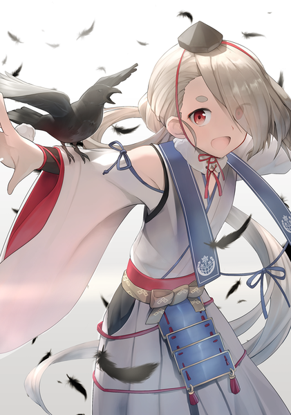 Anime picture 2122x3023 with touken ranbu nitroplus ima-no-tsurugi cocolo (co co lo) single long hair tall image looking at viewer blush fringe highres open mouth simple background smile standing white background traditional clothes :d japanese clothes grey hair