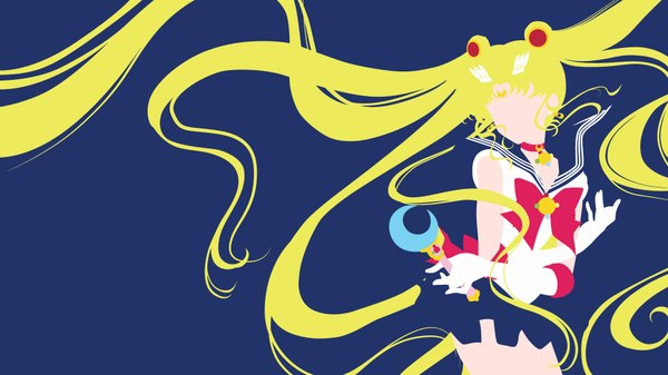 Anime picture 1920x1080 with bishoujo senshi sailor moon toei animation tsukino usagi sailor moon single highres blonde hair simple background wide image twintails very long hair pleated skirt hair bun (hair buns) dark background crossed arms silhouette no face girl skirt gloves