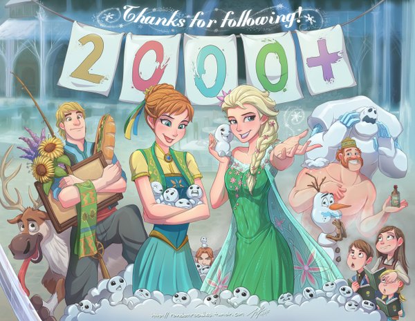 イラスト 1280x992 と frozen (disney) ディズニー elsa (frozen) anna (frozen) olaf (frozen) kristoff (frozen) sven (frozen) hans (frozen) marshmallow (frozen) oaken (frozen) jeff-mahadi 長髪 短い髪 青い目 金髪 笑顔 茶色の髪 multiple girls 茶目 黄色眼