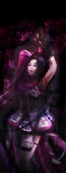 Anime picture 400x1047 with sengoku basara production i.g oichi miyukiko single long hair tall image looking at viewer black hair standing purple eyes traditional clothes lipstick girl single glove