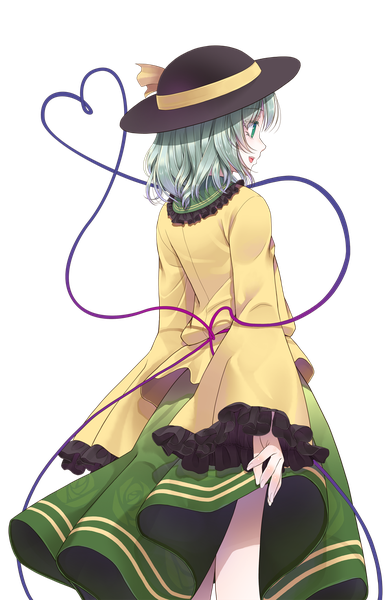 Anime picture 995x1525 with touhou komeiji koishi crote single tall image short hair open mouth green eyes blue hair looking away transparent background girl dress hat
