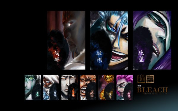 Anime picture 1680x1050 with bleach studio pierrot ulquiorra schiffer grimmjow jeagerjaques tia harribel nnoitra jiruga szayel aporro grantz coyote starrk zommari rureaux yammy llargo aaroniero arruruerie wide image copyright name dark skin group espada everyone mask