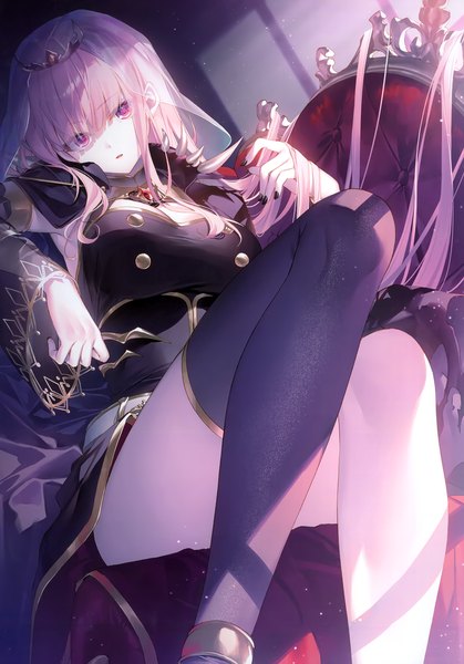 Anime picture 2418x3465 with virtual youtuber hololive hololive english mori calliope mori calliope (1st costume) toosaka asagi single tall image looking at viewer fringe highres breasts open mouth light erotic pink hair bent knee (knees) indoors blunt bangs very long hair nail polish