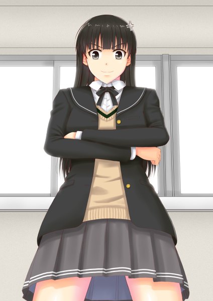 Аниме картинка 900x1272 с амагами ayatsuji tsukasa sano souichi один (одна) длинные волосы высокое изображение смотрит на зрителя чёрные волосы карие глаза девушка юбка форма школьная форма