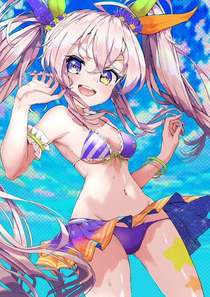 Anime picture 2480x3508 with d4dj ichihoshi lumina dyna (d4) single long hair tall image looking at viewer blush fringe highres breasts open mouth light erotic hair between eyes large breasts standing twintails yellow eyes pink hair sky