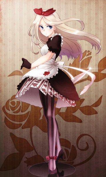 Anime picture 482x800 with axis powers hetalia studio deen belarus (hetalia) mopeta single long hair tall image blue eyes blonde hair standing looking away white hair short sleeves maid puffy sleeves girl dress gloves uniform bow